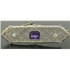 Antique Art Deco 14k Two Tone Gold Amethyst & Old Diamond Etched Filigree Brooch