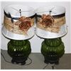 Image 1 : TWO LARGE BASE GREEN GLASS TABLE LAMPS WITH