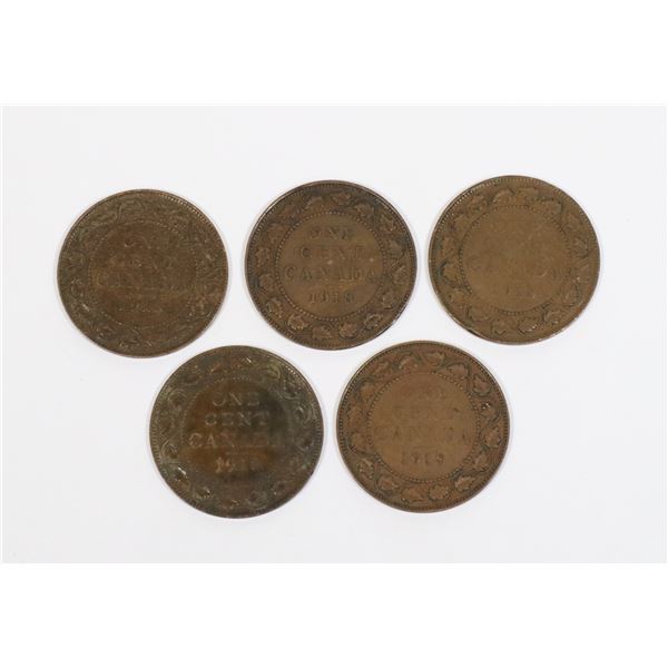WAR YEARS CANADA LARGE CENTS, FIVE 1918