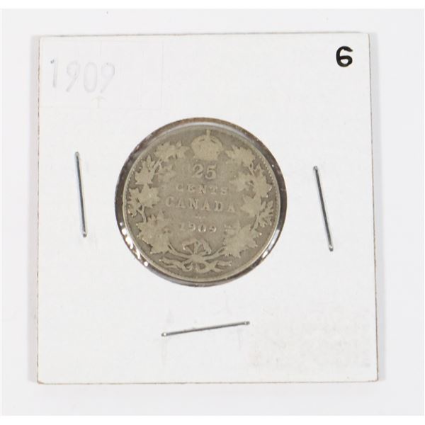 1909 CANADA SILVER 25 CENTS PROOF (92.5% SILVER)