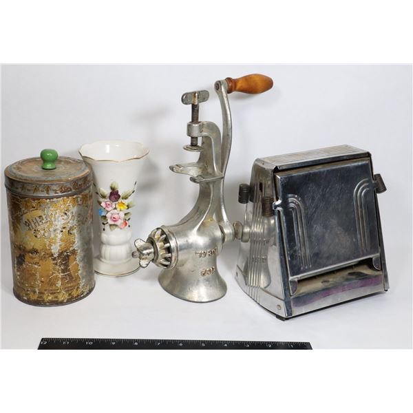 VINTAGE LOT OF TOASTER(DISPLAY ONLY), COFFEE CAN &