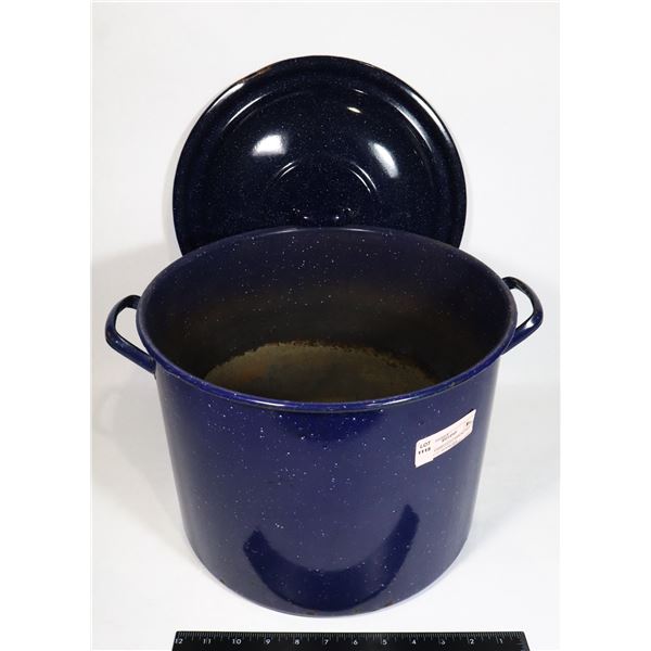 BLUE ENAMELED CANNING POT APPROX 13" DIAMETER