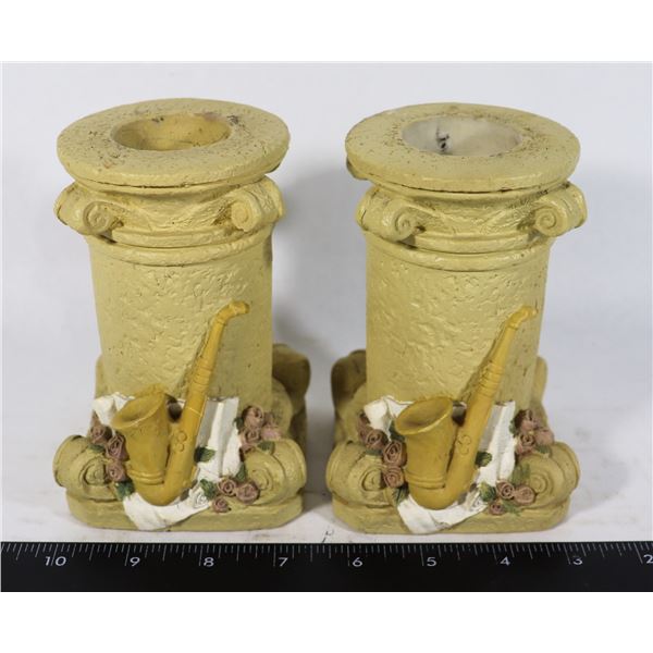 TWO MATCHING MUSIC THEME CANDLE HOLDERS