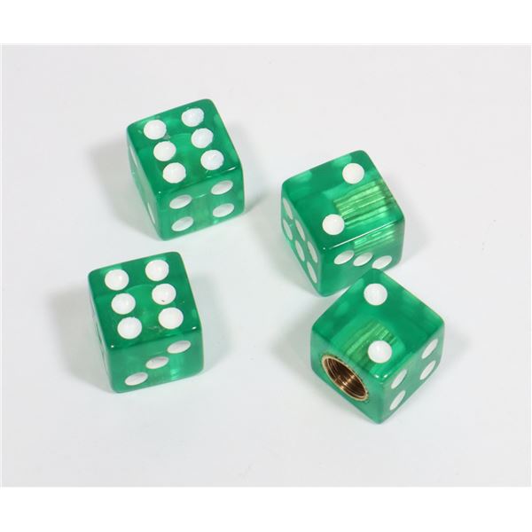 NEW GREEN DICE TIRE VALVE STEM COVERS