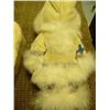 Image 4 : Lot of: wood mask with fur trim, fur slippers and doll with fur parka and pants (159)
