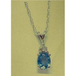Tanzanite and diamond pendant and chain, 14K white gold, tanzanite oval, faceted, approx. .33 carats