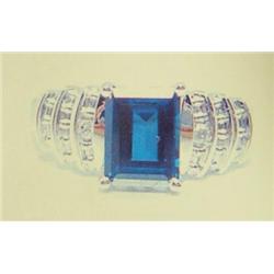 Lab created sapphire and diamond lady's ring, 10 K white gold, sapphire, emerald cut, approx. 1.75 c