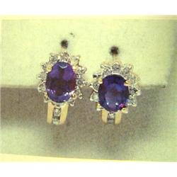 Amethyst and diamond earrings, 14K yellow gold, amethyst oval, faceted, approx. 1 carat, transparent