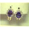 Image 1 : Amethyst and diamond earrings, 14K yellow gold, amethyst oval, faceted, approx. 1 carat, transparent