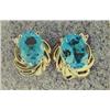 Image 1 : Blue topaz and diamond earrings, 14 K yellow gold, blue topaz oval, faceted, approx. 2.50 carats, tr