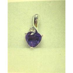 Amethyst and diamond pendant, platinum, amethyst heart shaped, faceted, approx. .50 carats, transpar