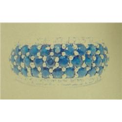 Sapphire and diamond lady's ring, 10K white gold, sapphires round, faceted, approx. 2.50 carats, tra