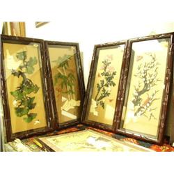 Lot of 4: framed oriental style sculpture mosaics (2)