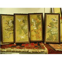 Lot of 4: framed oriental style cloth prints (2)