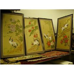 Lot of 4: framed oriental style cloth prints (2)