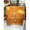 Image 1 : Beautiful wood desk with two drawers and two cabinets - small amount of damage to one cabinet door (