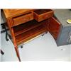 Image 4 : Beautiful wood desk with two drawers and two cabinets - small amount of damage to one cabinet door (