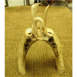 Jawbone with carved ivory swan (disconnected from base)  7 3/4" tall (2)