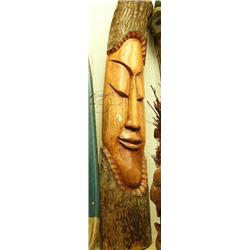 Carved wood face on log - imported  (2)