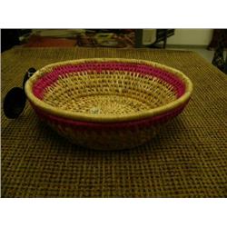 Woven basket with pink trim by Flora Wassillie from Togiak 7 3/4" diameter (2)