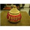 Image 1 : 7 1/2 inch woven basket with top, beaded decorations by Flora Wassillie from Togiak (2)