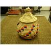 Image 1 : 7" grass basket with top with orange and blue by Flora Wassillie from Togiak (2)