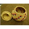 Image 2 : 7" grass basket with top with orange and blue by Flora Wassillie from Togiak (2)