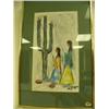 Image 1 : Print by DeGrazia of 2 girls picking flowers off cactus with matted frame 22 1/4" x 14 1/4" (158)