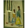Image 2 : Print by DeGrazia of 2 girls picking flowers off cactus with matted frame 22 1/4" x 14 1/4" (158)