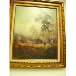 Print of cabin scene by river 19 3/4" x 15 3/4" (153)