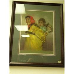 Pastel of woman and baby by Henne, framed and triple matted 18 1/2 x 13 3/4" min bid $1900 (74)