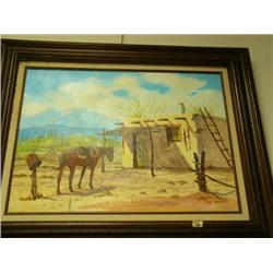 Original framed Wt. Zibic of Horse, Adobe house, in desert 1971(74)