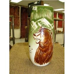 Painted vase with bear and mountains (153)