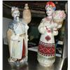 Image 1 : Lot of 2 ceramic figurines, male and female, can be used as tapered candle holder, and 2 wood Russia