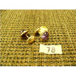 pair of 14K gold cufflinks, with light purple stone (74)