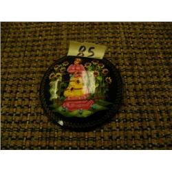 Russian pin, 1 3/4 diameter, painted with woman and sunflowers (2)