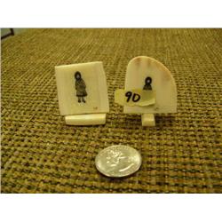 Lot of 2: scrimshawed ivory pieces with ivory base depicting Eskimo by C.S. (2)