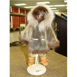 CHOICE on 4: 10 1/4" doll with wood face, sealskin fur parka and pants with skin mukluks by Vera Gar