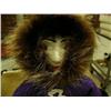 Image 2 : CHOICE ON 2: Eskimo doll with fur ruff and mukluks, purple kuspuk by Flora Wassillie from Togiak 14"