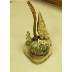 4.25" Soapstone and bone carving of underwater scene with shells and kelp stock # 588F (2)