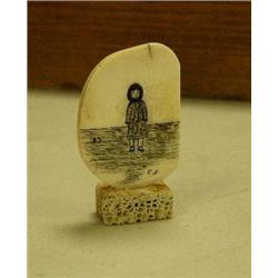 2" ivory piece with Eskimo scrimshawed on a bone base (2)