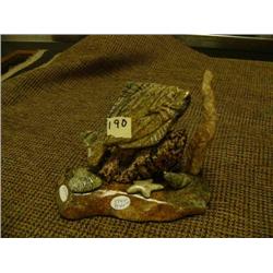 5.25" tall soapstone and bone carving of halibut, shells, and kelp - stock #584F - retail $345 (2)