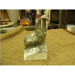 Soapstone walrus with ivory tusks by Eddie Omnik - 7.5" tall (33)