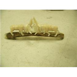 1.25" tall fighting ivory moose on fossilized bone base by Don Savage (2)