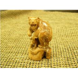 2.75" fossilized ivory carving of mother bear protecting cub - retail value $155 (2)