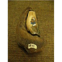 Fossilized ivory color scrimshawed with walrus, Eskimo face, and polar bear on bone base (2)