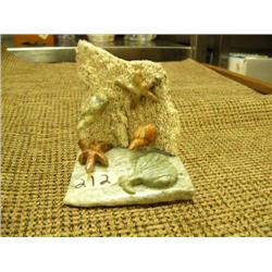 3.5" tall soapstone and bone sculpture of underwater scene with shells and starfish - stock # 586F -