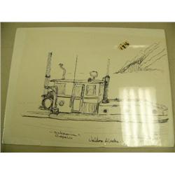 CHOICE on 2 original pen drawings by Benjamin Downs in 1983 from Valdez, AK : "Submarine Capelin" (2