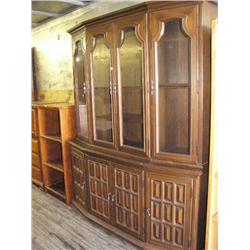 Dark wood china cabinet with 4 glass doors and 4 wood doors (168)