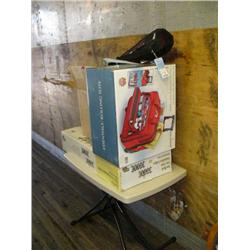 Lot of: rolling tote, yoga sports bag, pasta maker, photo frame, and small foldable table (168)